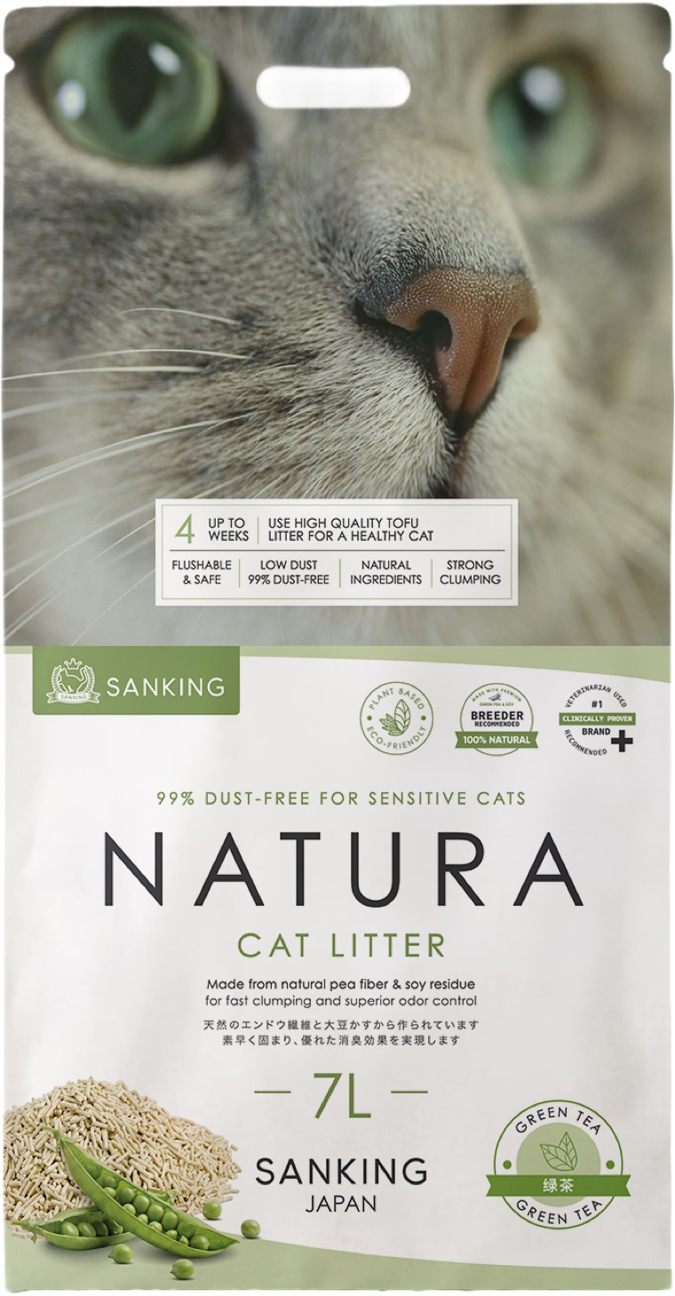 Sanking Natura Green Tea tofu cat litter 7L — green tea scented plant-based pasir kucing