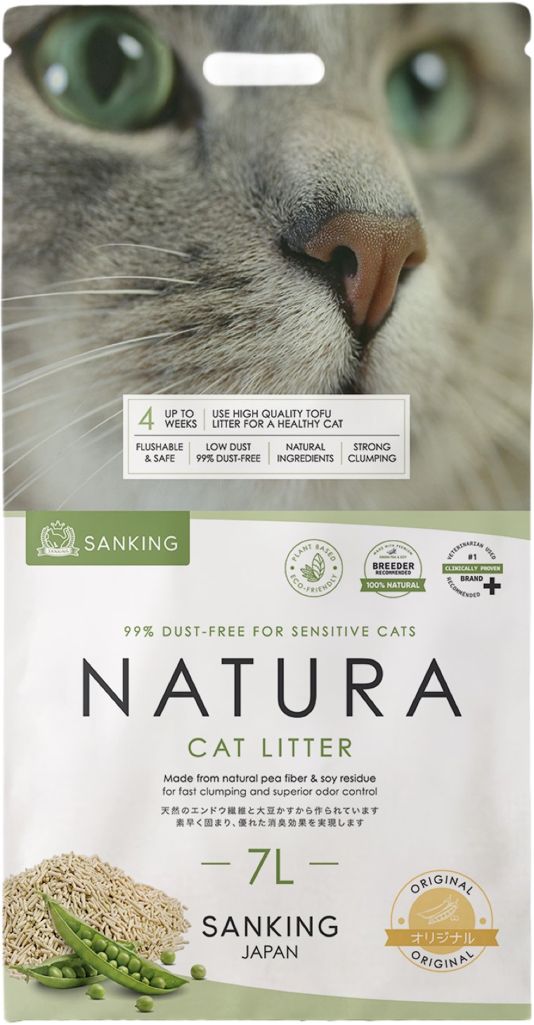 Sanking Natura plant-based tofu cat litter 7L — Original, flushable 99% dust-free pasir kucing tofu Malaysia